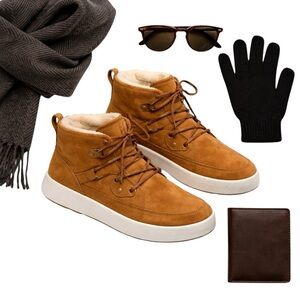 AU & MU Tan Suede Winter Sneaker Boots Men's Size 8.5 Shearling Lined EUC/NWOT